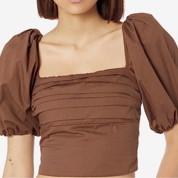 Abercrombie & Fitch Brown Puff Sleeve Cropped Blouse - Picture 1 of 4